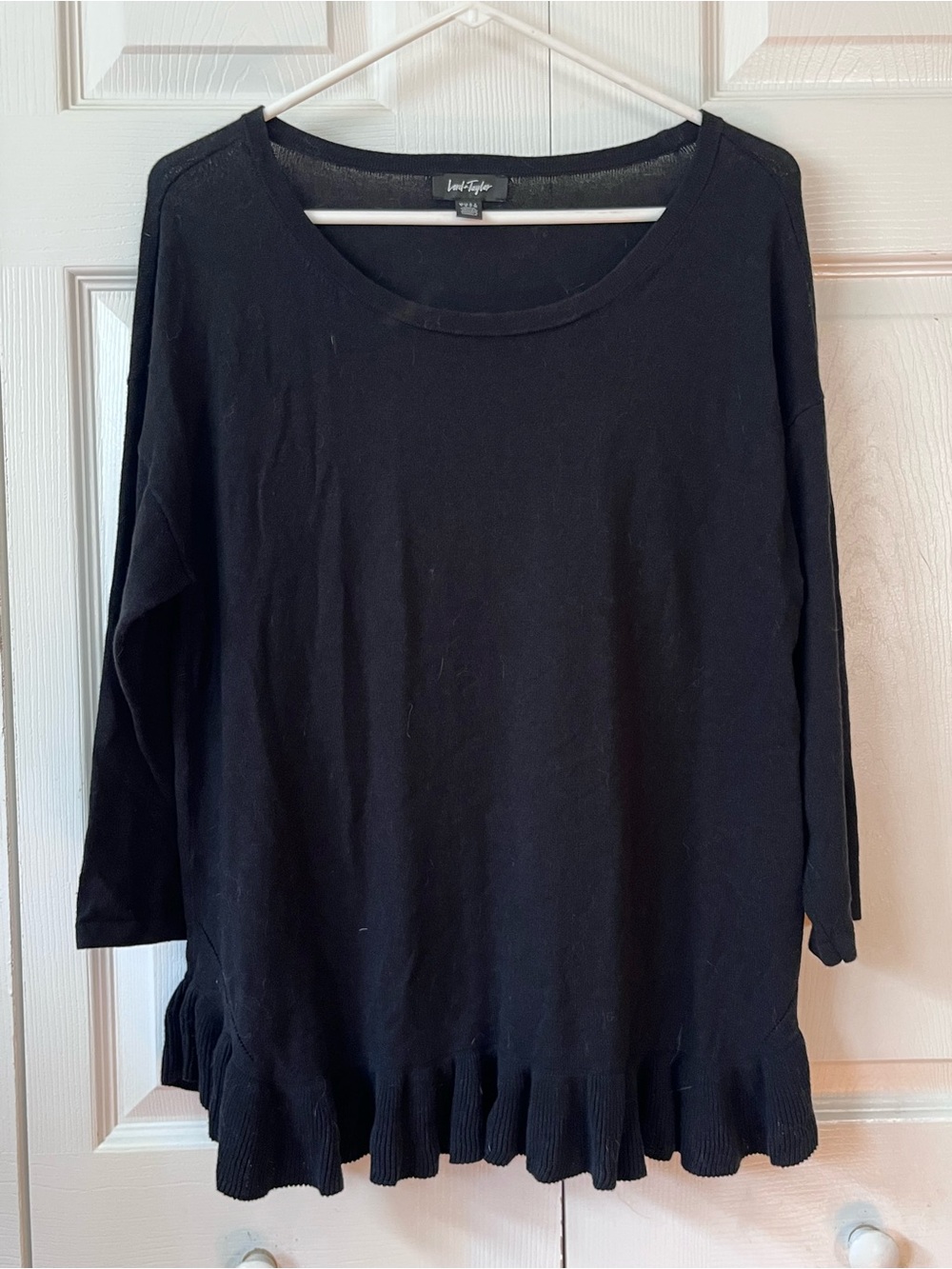Lord & Taylor Black Ruffle-Hem Knit Top